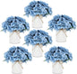 Flower Table Centerpieces - Set of 6 Floral Arrangement Artificial Wedding Hydrangeas Floral Arrangement with Rustic Metal Vase for Bridal Tea Party Event Decorations - Dusty Blue
