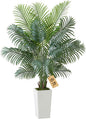 VEVOR Artificial Areca Palm Tree 6 ft, Fake Palm Tropical Plants with White Tall Planter, Faux Floor Silk Plant in Pot, Large Trees for Home Office Living Room Decor House Warming, Indoor Outdoor