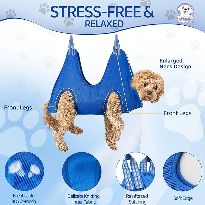 Dog Grooming Hammock for Large & Giant Dogs, Pet Grooming Sling with Nail Clippers, Trimmers & Scissors – Comfortable & Safe Grooming Harness for Stress-Free Nail Trimming for XXXL Dogs-Mewly Pet