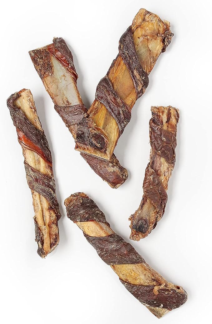 Jack&Pup Twist Beef Rib Bones for Dogs, 7" Beef Rib Bone Small Dog Bones for Puppies with Beef Jerky Twist for Flavor and Fun - Healthy Dog Bones Rib Small Dog Chew Bones (4 Count)-Mewly Pet