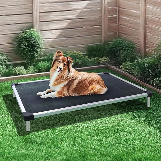 FXW TitanNest Chew-Proof Elevated Dog Bed, Raised Cot for Indoor/Outdoor/Camping Use, Durable & Waterproof Cooling Pet Bed for Medium Dogs, 41.0" L x 27.0" W x 5.0" H, Black-Mewly Pet
