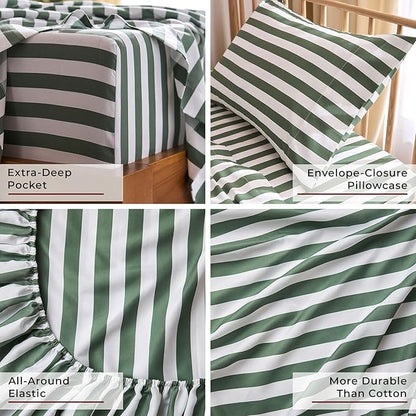 Mellanni Twin Sheets Set - 3 PC Iconic Collection Bedding - Hotel Luxury, Extra Soft, Cooling Bed Sheets - Wrinkle, Fade, Stain Resistant (Twin, Oxford Stripe Sage)