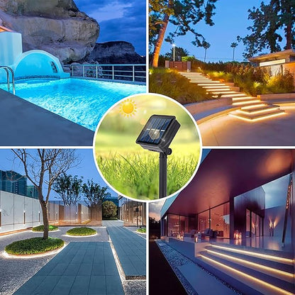 Solar LED Strip Lights Outdoor Solar Powered Rope Light Waterproof 10FT Cuttable Tape Lighting with 8 Modes for Christmas, Fence, Outside, Stair, Step, Yard, Pool, Camping, Party, 1 Pack