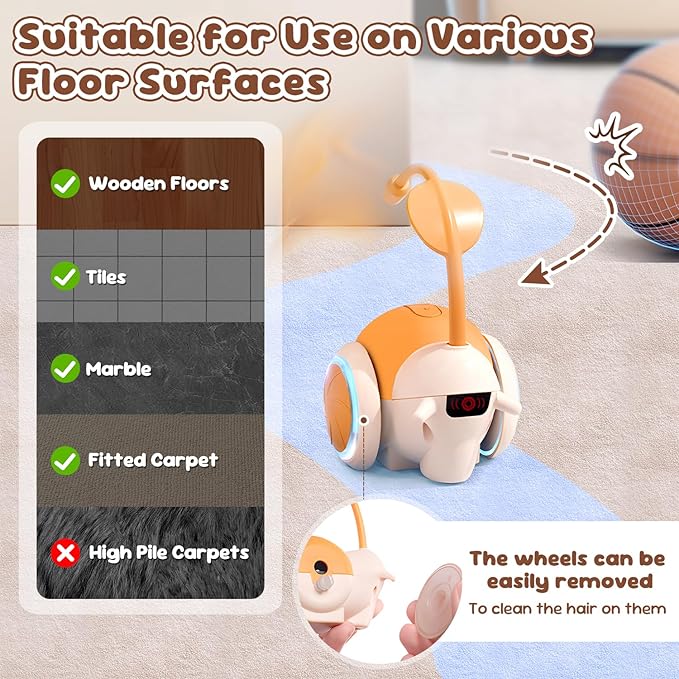 SlowTon Cat Interactive Toy for Indoor Cats - Remote Control Automatic Smart Moving Cat Toys with 2 Modes, Rechargeable Kitten Feather Toys for All Breeds of Bored Cats(Orange)-Mewly Pet