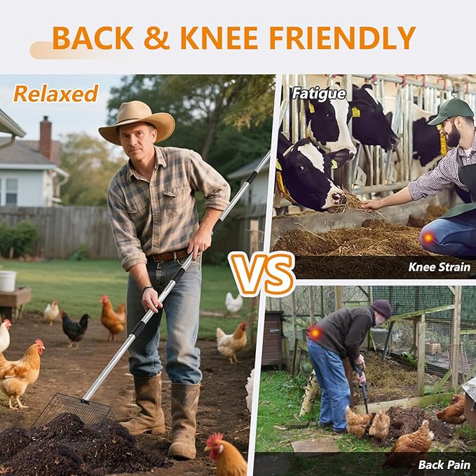 10inch Large Chicken Poop Scooper,36 to 67" Adjustable Long Chicken Coop Litter Metal Scoop with Stainless Steel Handle,5-in-1 Detachable Poop Shovel for Sand,Pet,Chicken,Cat Cleaning Tools.-Mewly Pet