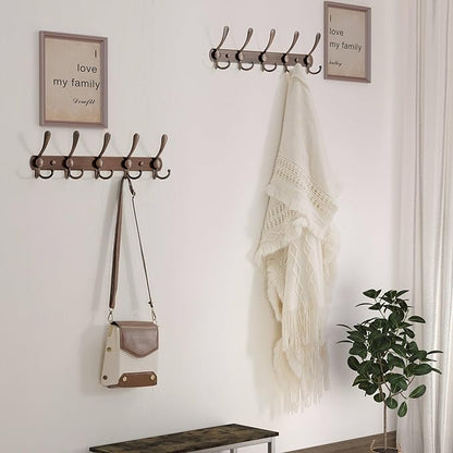 Dseap Wall Mounted Coat Rack - 5 Tri Hooks, Heavy Duty, Stainless Steel, Metal Coat Hook Rail for Coat Hat Towel Purse Robes Mudroom Bathroom Entryway (Antique Copper, 2 Packs)