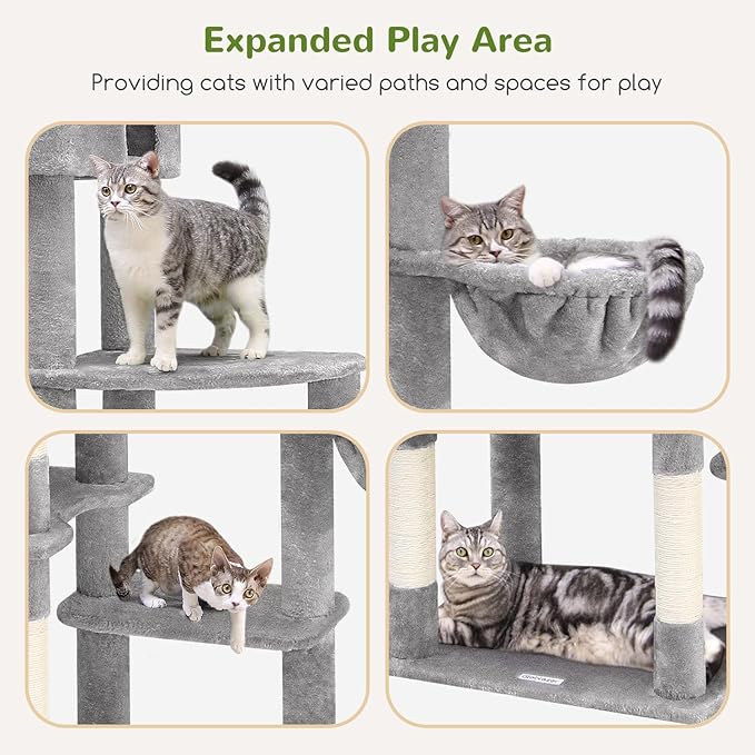 Globlazer Giant Cat Tree, 83 inch Cat Tree for Indoor Cats Large Adult, XXL Cat Tower with 9 Scratching Posts for 20lb+ Heavy Duty Large Adult Cats, F83, Light Grey-Mewly Pet