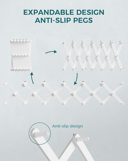 OROPY Wood Accordion Wall Hanger, Expandable Coat Rack Wall Mount with 20 Pegs, Expanding Hat Rack for Wall White
