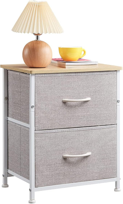 Somdot Nightstand Set of 2, Small Dresser for Bedroom with 2 Drawers, Bedside Table Night Stand End Table with Fabric Bins for Bedroom Kids Closet Dorm Guest Room, Ash Grey