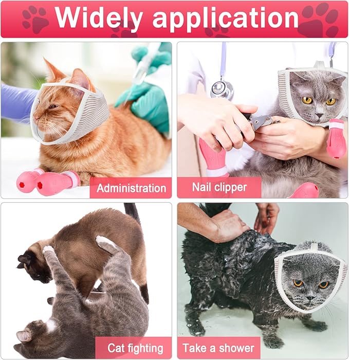 LEIFIDE 7 Pcs Cat Muzzle for Grooming Including 1 Muzzle Bathing 4 Boots 2 Nail Clippers Trimmer Breathable Anti Bite Mask Shoes for Cats Anti Scratch Paw Covers for Pet Grooming Shaving Bathing-Mewly Pet