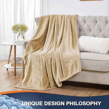 Walensee Fleece Blanket Plush Throw Fuzzy Lightweight (Queen Size 90x90 Tan Camel/Taupe) Super Soft Microfiber Flannel Blankets for Couch, Bed, Sofa Ultra Luxurious Warm and Cozy for All Seasons