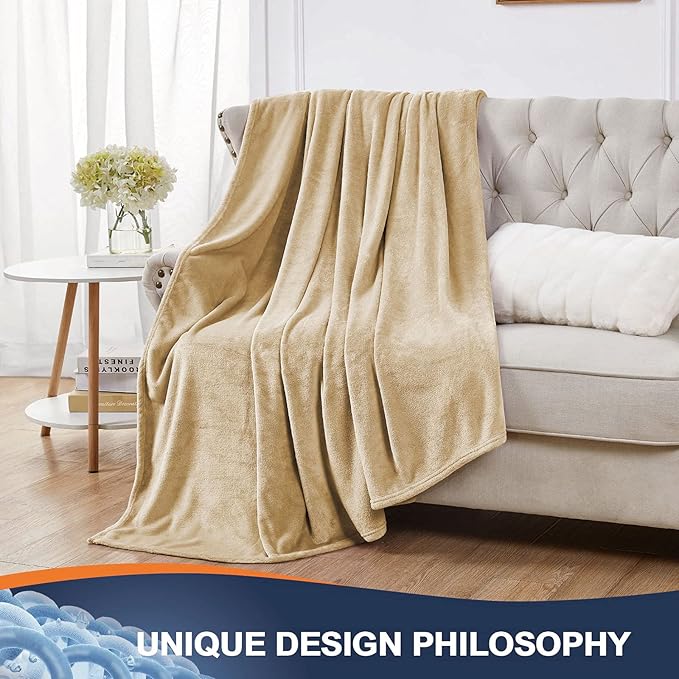 Walensee Fleece Blanket Plush Throw Fuzzy Lightweight (XL-Twin Size 66x90 Tan Camel/Taupe) Super Soft Microfiber Flannel Blankets for Couch, Bed, Sofa Ultra Luxurious Warm and Cozy for All Seasons