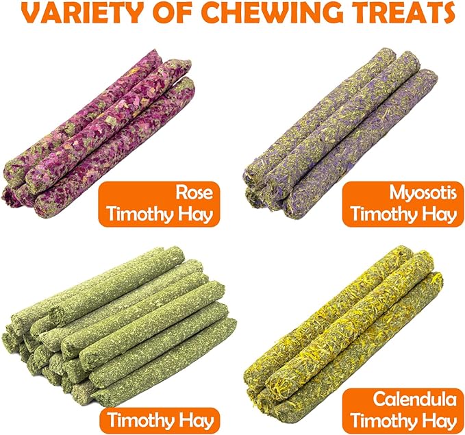 Sofier 32Pcs Timothy Hay Sticks 320g for Rabbit, Guinea Pig, Hamster - Natural Handmade Treats and Chews for Teeth - Chinchilla, Rat, Gerbil Toys-Mewly Pet