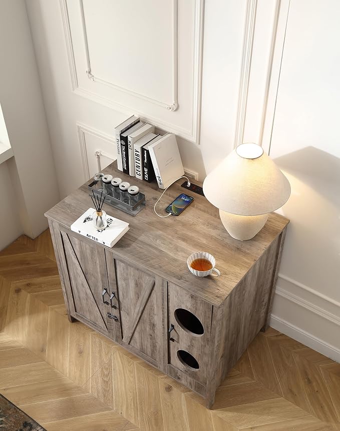 Cat Litter Robot Enclosure, Automatic Litter Box Enclosure for Litter Robot 3/4,Cat-Exclusive entrace for Dog Proof and Fun,Charging Station for cat Litter Cabinet,Litter Collector and Lock,Grey-Mewly Pet