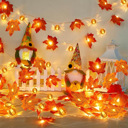 3 Pack Thanksgiving Decorations Fall Garland with Pumpkin Lights & Enlarged Maple Fall String Lights Pumpkin Decor, 30Ft 60LED Waterproof Battery Operated Christmas Fall Thanksgiving Decor for Home