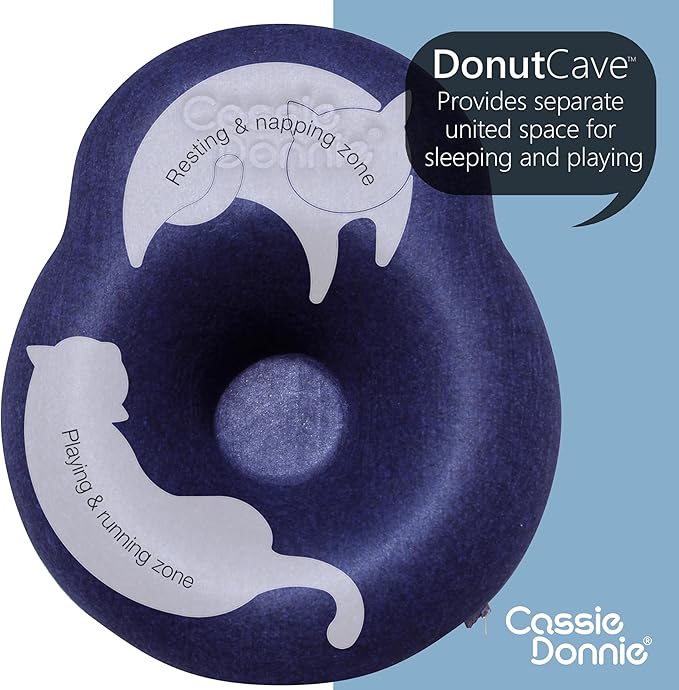 Cat Tunnel Bed for Indoor Cats, Medium Large, Donut Cave House up to 22 Lbs, Spacious for 2 Kittens (Dark Blue)-Mewly Pet