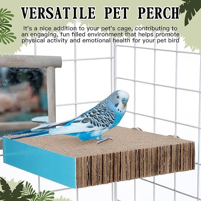 2 Pieces Bird Chew Toy Parrot Cage Perch Cardboard Platform Bird Paw Grinding Stand Parrot Cage Playground for Macaws, Small Parakeets, Conures, Budgies, Finches Conure Cockatiel (Large)-Mewly Pet