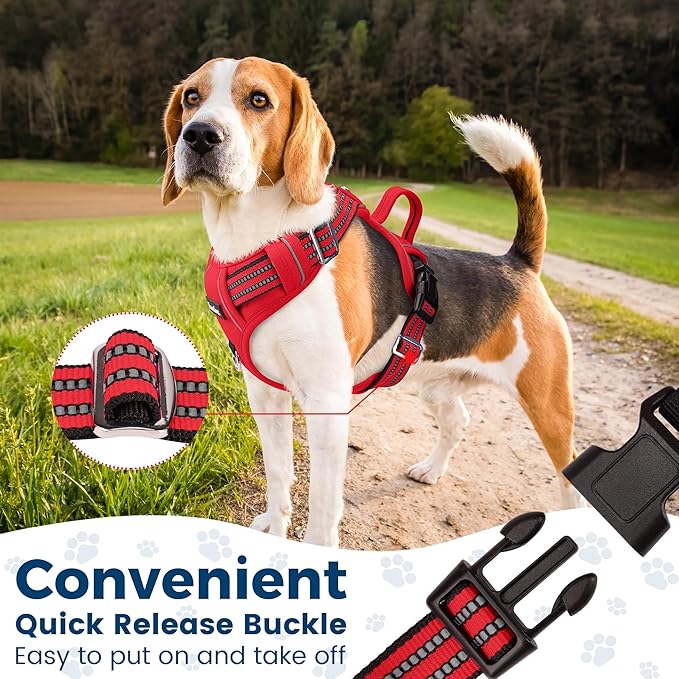 Funfox Dog Harness No Pull, Adjustable Pet Vest Harness, Super Soft Material with Vertical Handle Easy Control, Reflective Night Walking, 2 Leash Clips for Small Sized Dogs, Red, S-Mewly Pet