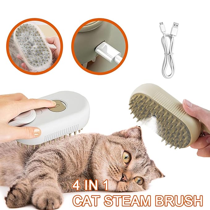 Cat Steam Brush for Shedding, 4 in 1 Rechargeable Pet Steam Brush for Dogs and Cats, Anti-Static, Massage, Cleaning, Shedding & Combing All In One! (White)-Mewly Pet