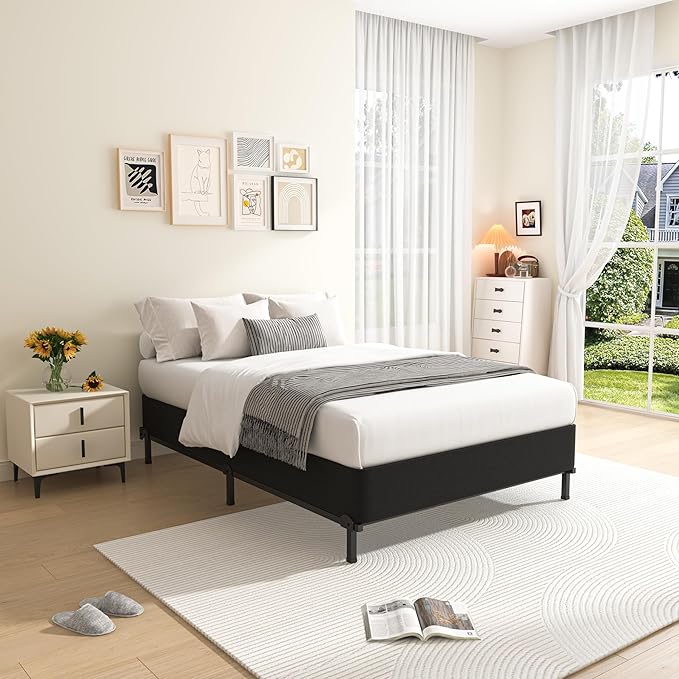 MAF Twin XL Box Spring and Cover Set, 10 Inch High Profile Metal BoxSpring 3500 lbs Black Heavy Duty Metal Mattress Foundation with Easy Clean Fabric Cover, Easy Assembly