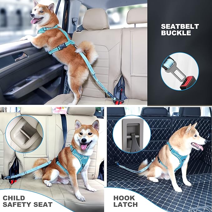 IOKHEIRA Dog Seatbelt, Adjustable, Reflective, Bungee Buffer, Large/Medium/Small, 900lbs, for Dogs-Mewly Pet
