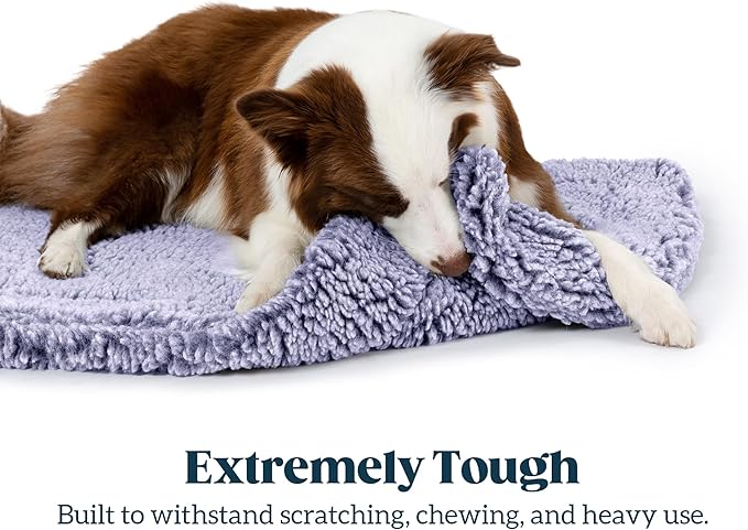 Stoutwool Indestructible Dog Bed - Fluffy Chew Proof Dog Crate Pad - Tough Kennel Pad for Aggressive Chewers - Ideal for Extra Large Breeds & Fits 48-Inch Crate - 47"x29", Jacaranda-Mewly Pet