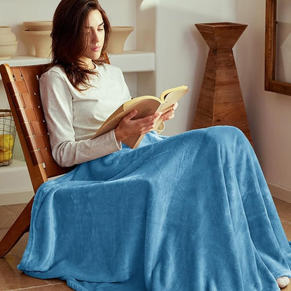 Exclusivo Mezcla Extra Large Fleece Throw Blanket for Couch, Sofa, 300GSM Super Soft and Warm Blankets, Washed Blue Throw All Season Use, Cozy, Plush, Lightweight, 50x70 Inches