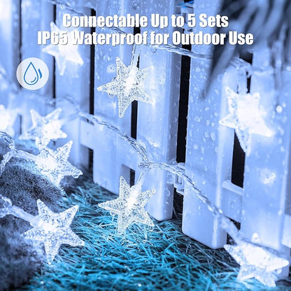 Star String Lights Plug in - 33 ft 100 LED Star Fairy String Lights with Remote and Timer, 8 Modes Waterproof for Bedroom Tent Loft Bed Window Backyard Patio Porch Balcony Staircase Party, White