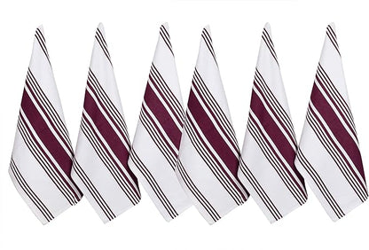 Urban Villa Kitchen Towels 100% Cotton Pack of 6, Highly Absorbent Quick Drying Super Soft Premium Dish Towels for Kitchen with Hanging Loop Hand & Tea Towels - 20x30 Inch, (Wine & White, Striped)