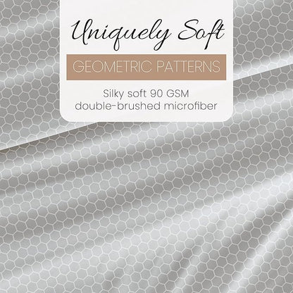 Linen Market Double-Brushed Patterned Microfiber Queen Sheet Set 4 Piece – Oeko-TEX Certified Ultra Soft & Wrinkle-Free - 16" Deep Pocket Sheets - Easy Care Queen Size - Honeycomb Light Gray