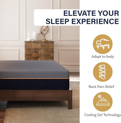 EGOHOME 12 Inch California King Mattress, Copper Gel Cooling Memory Foam Mattress for Back Pain Relief,Therapeutic Double Mattress Bed in a Box, Made in USA, CertiPUR-US Certified, 72x84x12 Black