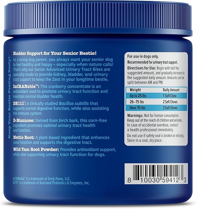 Zesty Paws Senior Cranberry Supplement for Dogs - Bladder Control for Senior Dogs - Urinary Tract Support - Cranberry Chews - Immune & Gut Support - Chicken - 90 Count-Mewly Pet