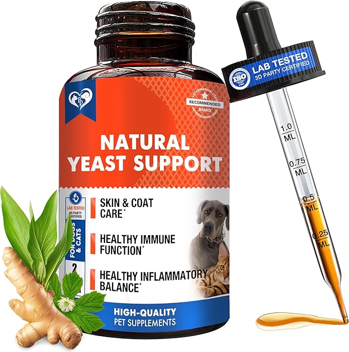 Natural Cats & Dogs Yeast Infection Anti Itch Treatment - Itchy Ears, Skin & Allergy Symptoms Relief - Reduces Inflammation & Relieves Irritation - Herbal Medicine Supplement Drops-Mewly Pet