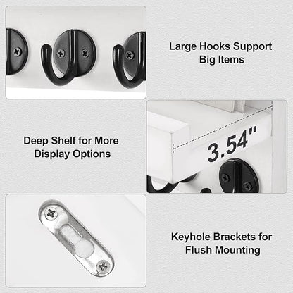 Key Holder for Wall, Decorative Key and Mail Holder with Shelf Has Large Key Hooks for Bags, Coats, Umbrella – Paulownia Wood Key Hanger with Mounting Hardware (9.8”W x 6.7”H x 4.2”D)