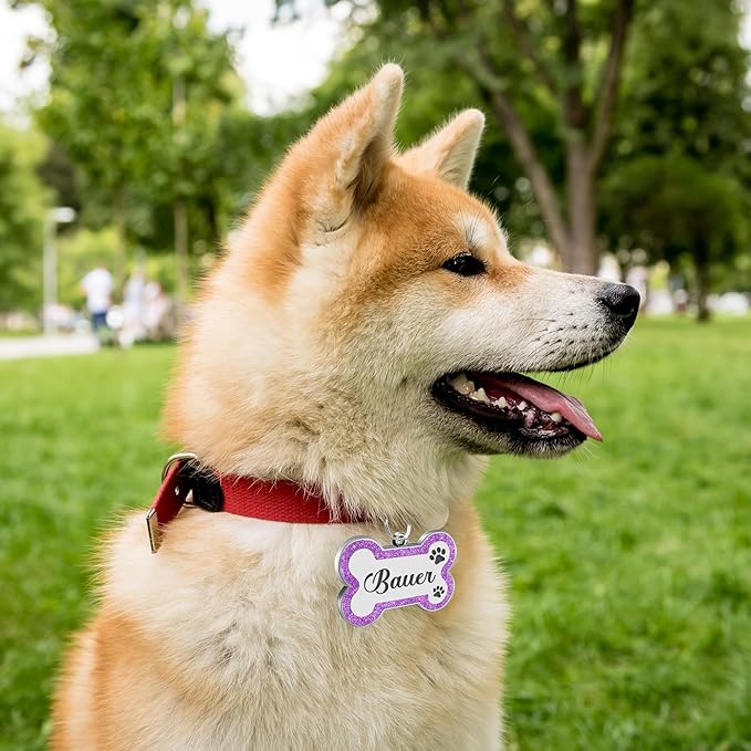 Dog Tags Personalized for Pets Dog Name Tags Personalized Dog Tag Engraved with Any Name & Text Custom Dog ID Tags Glitter Bone ID Tag for Puppy Cat (Pink L, Bone)-Mewly Pet