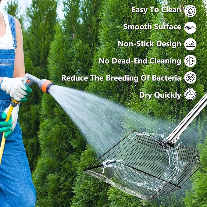 10 Inch Chicken Poop Scooper, Large Metal Chicken Coop Scoop, Chicken Litter Sifting Shovel, Chicken Coop Rake with Retractable Stainless Steel Handle, Chicken Coop Cleaning Tools Accessories-Mewly Pet