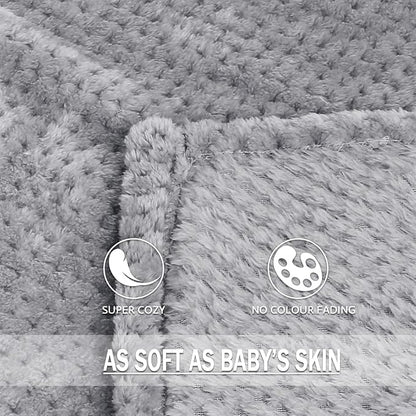 Exclusivo Mezcla Fleece Bed Blanket Queen Size, Super Soft and Warm Blankets for Couch, Sofa and Bed Waffle Textured, Cozy, Fuzzy and Lightweight (Light Grey, 90x90 Inches)