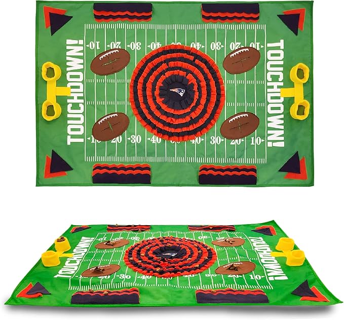 NFL New England Patriots Dog Snuffle Mat – Interactive Pet Slow Feeder, Football Field Design Food Puzzle Toy for Dogs & Cats, Foraging Activity Mat for Smarter Feeding