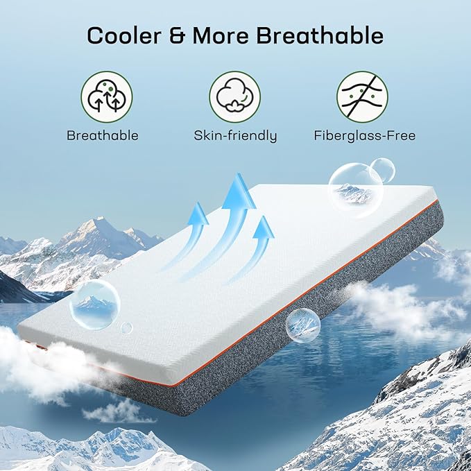 Marsail 8 Inch Queen Size Mattress, Cooling Gel Memory Foam, Fiberglass Free Breathable Cooling Bed Queen Mattress, Medium-Firm in A Box
