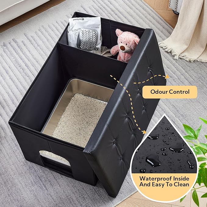 MEEXPAWS Cat Litter Box Enclosure Furniture Hidden, Cat Washroom Bench Storage Cabinet | Extra Large 35.4'' x 19.7'' x 19.7''| Dog Proof | Waterproof Inside/Easy Clean | Easy Assembly | Odor Control-Mewly Pet