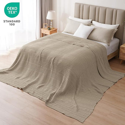 PHF 100% Cotton Waffle Blanket Oversized King 120"x120", Lightweight Breathable Extra Large 10'x10' Blankets for Bed, Giant Big Luxury Aesthetic Woven Bedding for Home Decor, Taupe