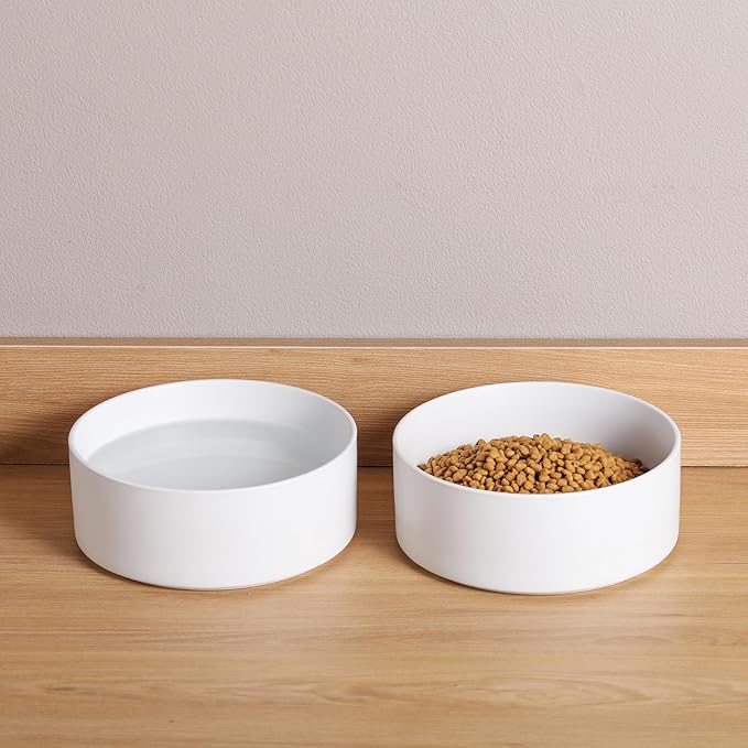 White Dog Bowl Ceramic for Medium Large Breed,Dog Food Water Dish Heavy Weighted, Non Slip Porcelain Extra Large Big 9.4 in Pet Bowl-Mewly Pet