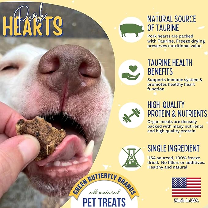 Freeze Dried Pork Heart Dog Treats Made in USA. All Natural Freeze-Dried Raw Snacks for Dogs and Cats. Single Ingredient. High Protein, Heart Health, Irresistible Training Treat-Mewly Pet