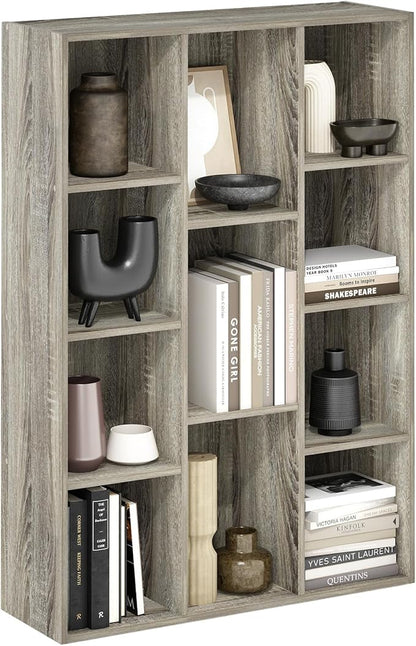 Furinno LUDER Book Shelf, 11-Cube Bookshelf, Reversible Bookcase, 9.4" x 29.1" x 41.7", for Living Room, Bedroom, Home Office, French Oak