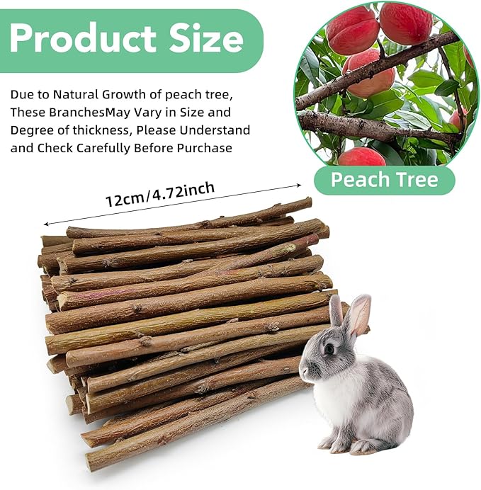 250g Natural Peach Wood Chew Sticks for Rabbits, Hamsters, Chinchillas - Extra Hard Teeth Grinding Toy | Untreated, Safe & Long-Lasting Rodent Chews-Mewly Pet