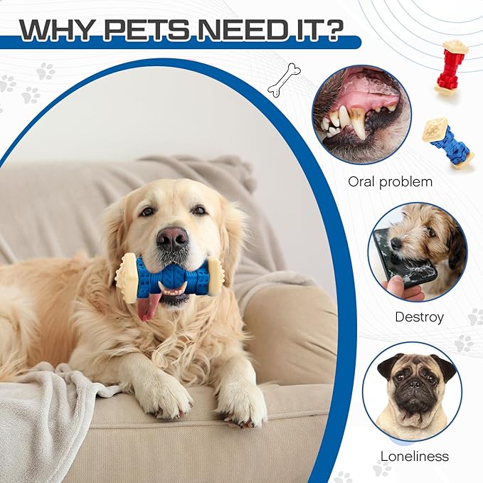 Aliceset 2 Pcs Dog Toys for Aggressive Chewers Tough Durable Indestructible Puzzle Interactive Dog Cognitive Chew Toys with Beef Flavor, Safe Rubber Bone Shape Enrichment Gift to Keep Them Busy-Mewly Pet