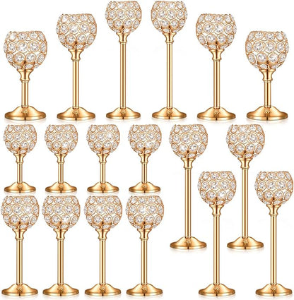 Qunclay 18 Pieces Crystal Candle Holders Bulk Candle Stick Holder Centerpieces for Table Wedding Centerpieces Crystal Decorative Tealight Dining Table Decor for Party(Gold)