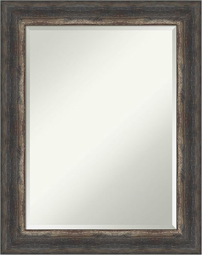 Amanti Art Brown Bathroom Mirror for Over Sink, 29x23 Bark Rustic Char Rectangle Vanity Mirror, Medium Country Rustic Frame, Hangs Horizonally and Vertically, Bathroom Wall Decor, Beveled Edge