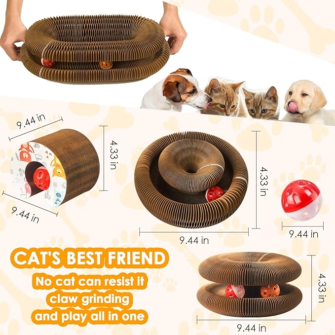 2 Pack Magic Organ Cat Toy Foldable Magic Organ Cat Scratching Board Reversible Infinity Style Magic Organ Cat Toy with 4 PCS Ball Cat Toys Interactive Indoor Cat Toys-Mewly Pet
