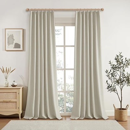 KangBang 95 Inch Blackout Curtains Pinch Pleated Drapes for Living Room, Energy Efficient Linen Textured Window Panels for Bedroom Dorm, Soft & Vertical Home Decor, 52x95 Inch, Linen